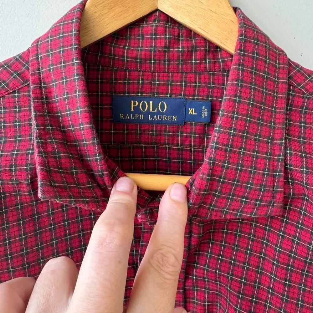Polo Ralph Lauren Shirt Mens XXL Red Plaid Button Up Custom Fit Pony Logo Preppy